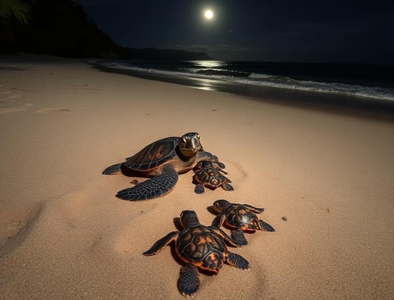 Sea turtle nesting on the beach