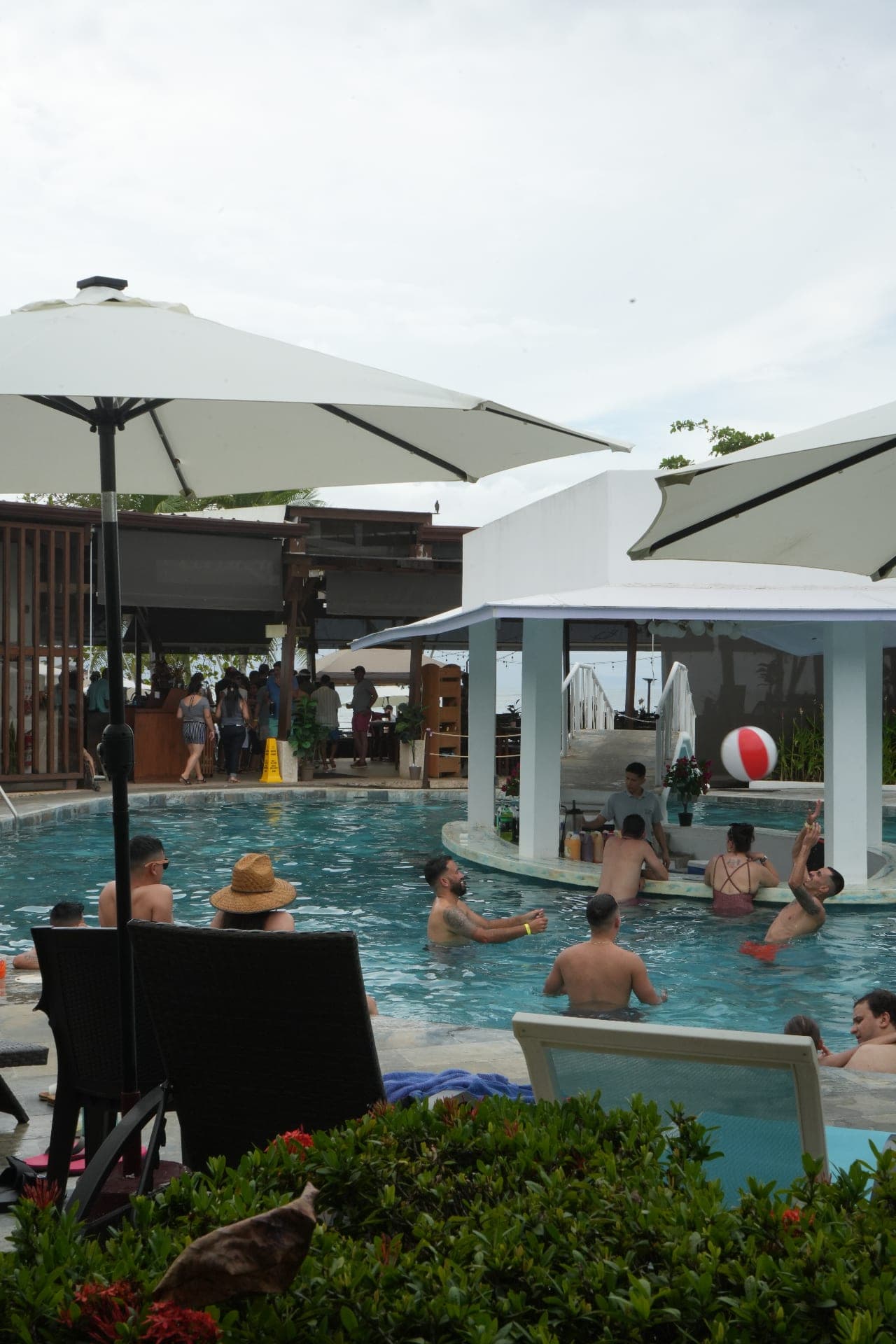 Family celebration by the pool