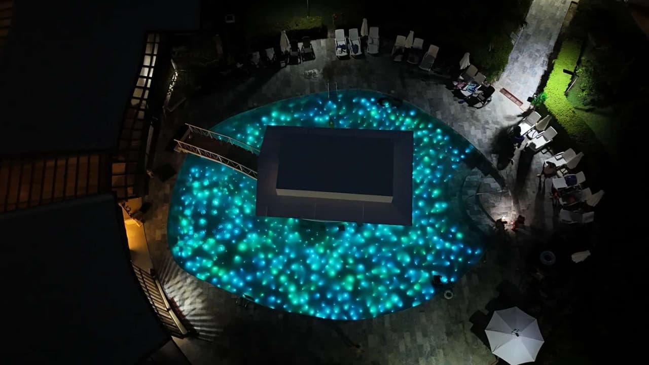 Illuminated pool at night